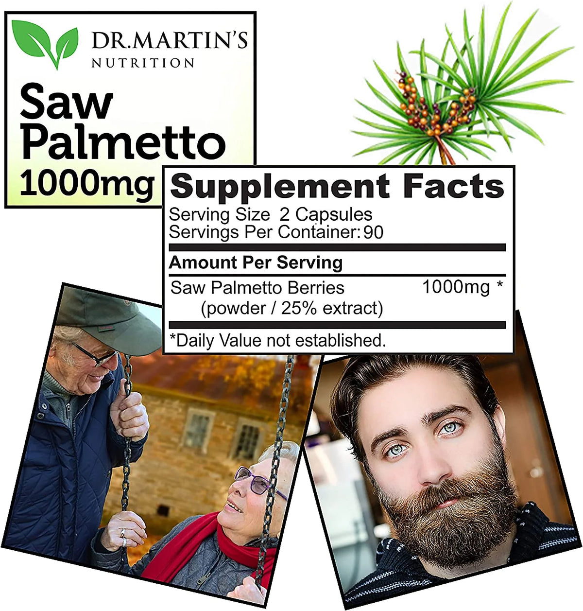 USA Grown 1000Mg Saw Palmetto Prostate Supplement for Men & Women 180 Capsules | Saw Palmetto for Women Hair Growth | Help Maintain Normal Urination Frequency & Natural DHT Blocker