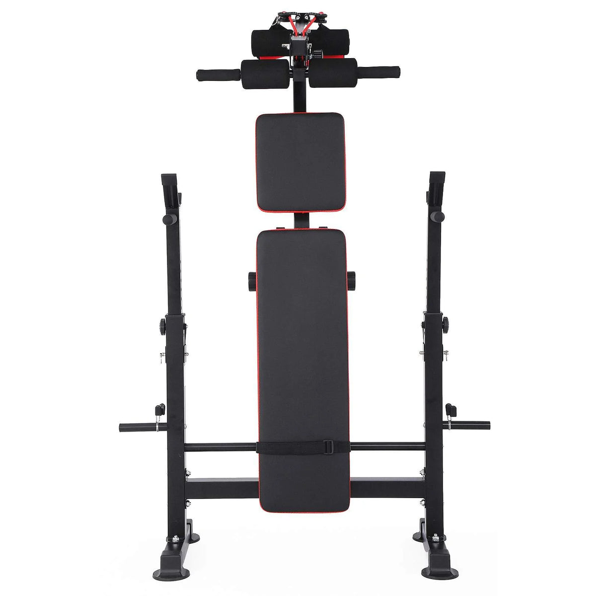 6-In-1 Adjustable Weight Bench Set Bench Press with Squat Barbell Rack/Removable Foot Catch/Rowing Set Ideal for Incline, Flat, Decline, and Sit up Full Body Exercise Equipment