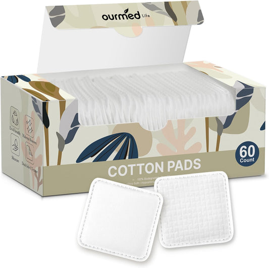 Large Cotton Pads for Makeup Removal, Soft & Lint-Free Face Pads with Pressed Seam Design, Durable Makeup Remover Pads for Facial Cleansing on All Skin Types, 3X3 Inch, 60 Count