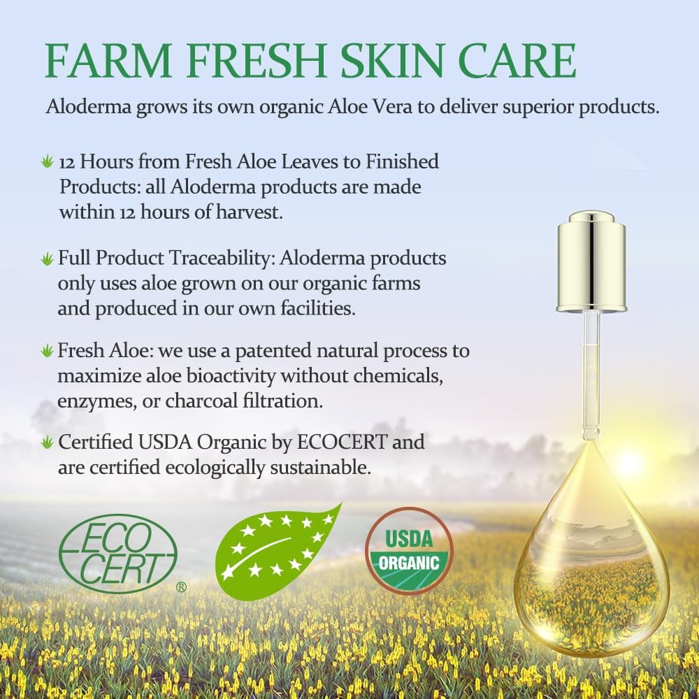 Organic Aloe Vera Gel for Face & Body, 96% Pure Aloe Gel Made within 12 Hours of Harvest, Ideal for Skin, Scalp, & Hair Hydration, Calming Moisturizer for Soothing after Sun Care, 7.05Oz