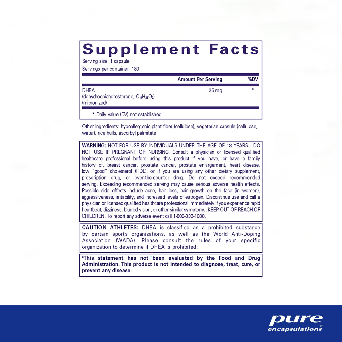 DHEA 25 Mg - Supplement for Immune Support, Hormone Balance, Metabolism Support, and Energy Levels* - with Micronized DHEA - 180 Capsules