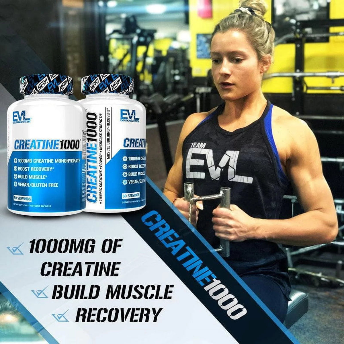(2 Pack) Creatine Monohydrate Pills 120Ct - EVL Nutrition Muscle Builder & Recovery Supplement - Creatine Capsules 1000Mg