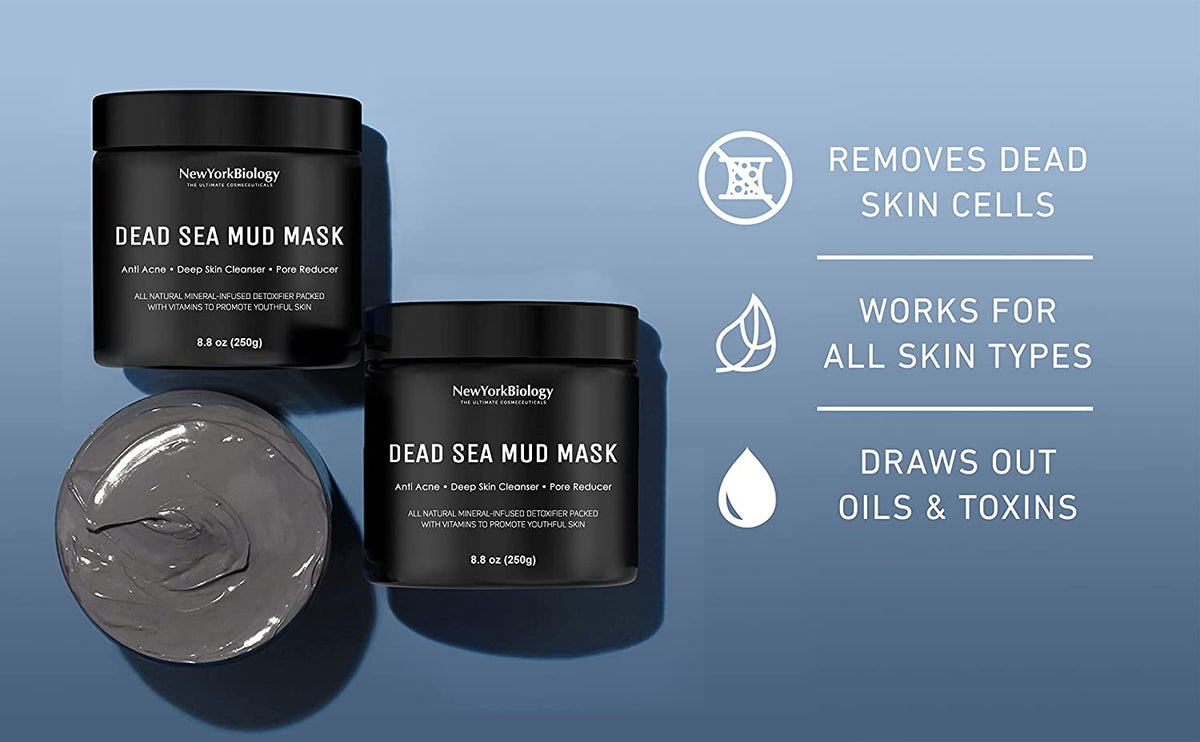 New York Biology Dead Sea Mud Mask for Face and Body | Spa Quality Pore Refiner for Oily Skin | Natural Skincare for Women & Men | Tighten Skin for a Healthier Complexion | 8.8 Oz