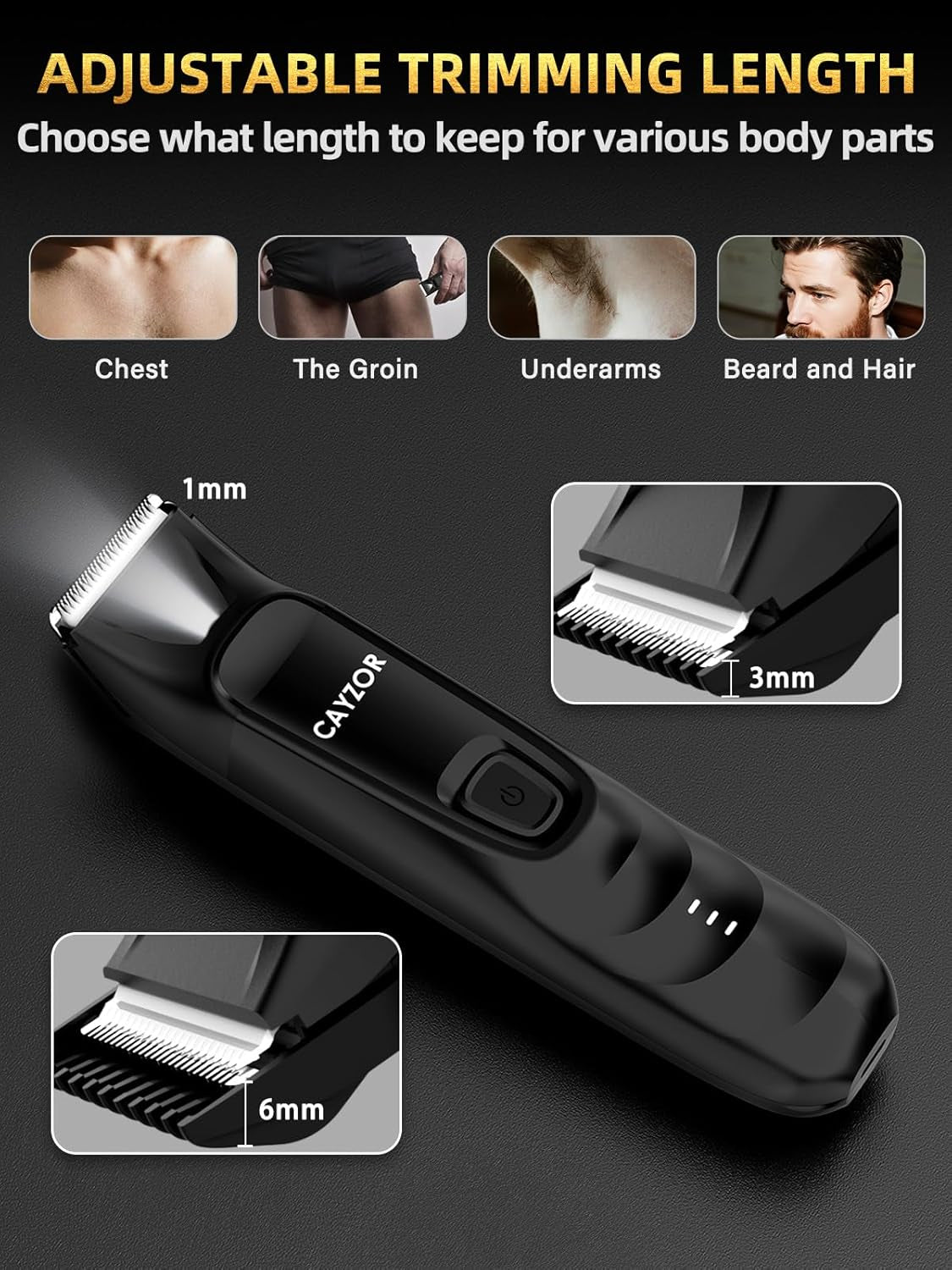 2-In-1 Body and Nose Hair Trimmer for Men - Safe Portable Electric Razor for Ball Groin with LED Light, IPX7 Professional Electric Shavers for Men Pubic, Underarm, Nose, Ear, Beard, Head