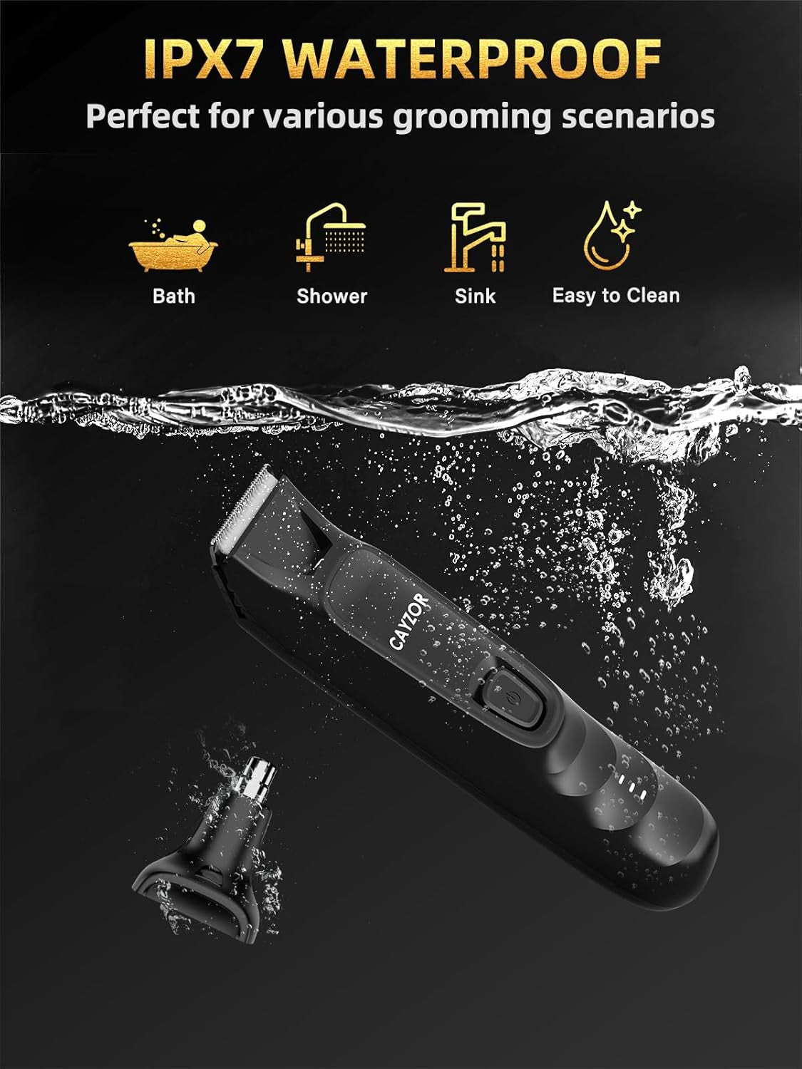 2-In-1 Body and Nose Hair Trimmer for Men - Safe Portable Electric Razor for Ball Groin with LED Light, IPX7 Professional Electric Shavers for Men Pubic, Underarm, Nose, Ear, Beard, Head
