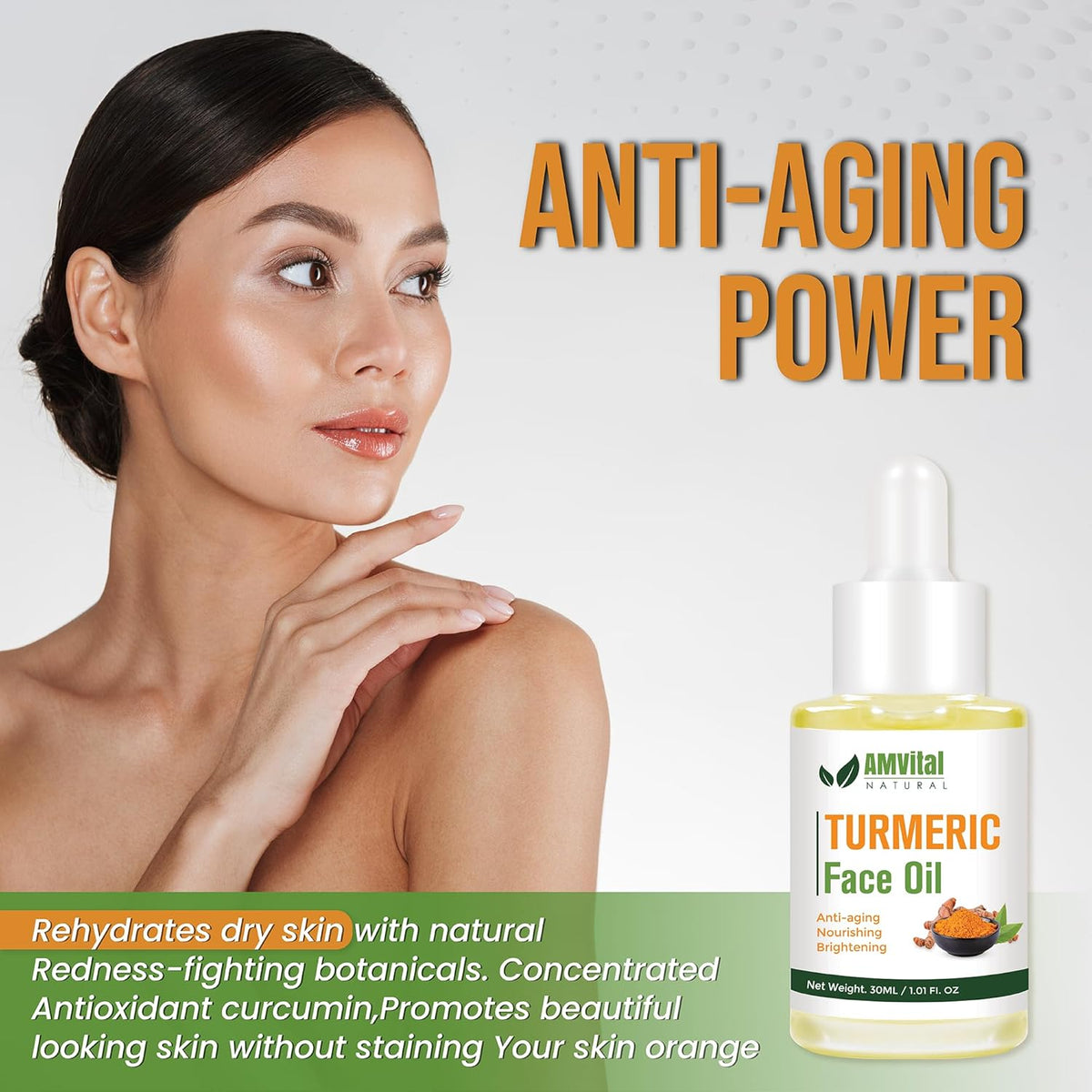 Turmeric Face Oil for Daily Use - Lightweight Facial Oil with Plant-Based Ingredients - Fast-Absorbing Formula for Smooth Looking Skin - 30Ml Bottle