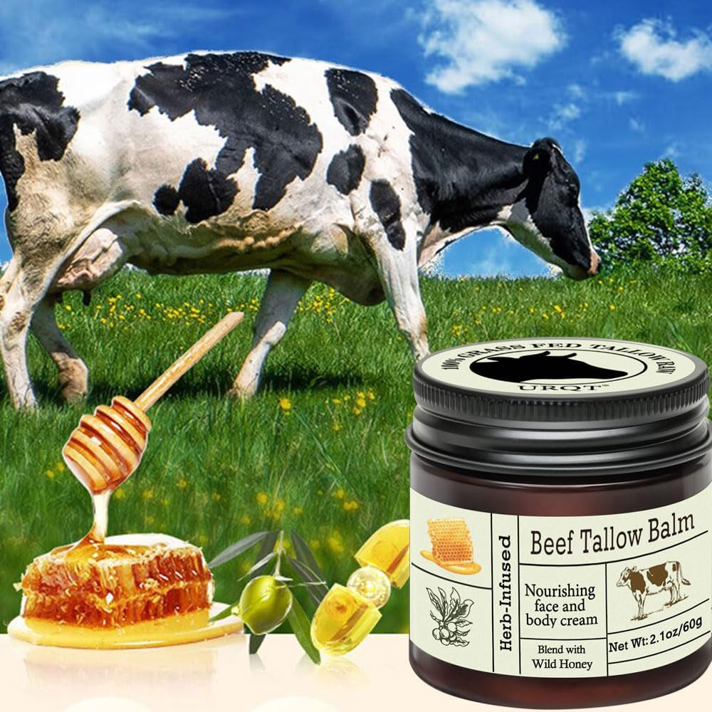 Beef Tallow for Skin - Organic Grass-Fed Whipped Beef Tallow and Honey Balm - Deeply Moisturizing for Face & Body - Natural Skin Care for Soft, Supple Skin