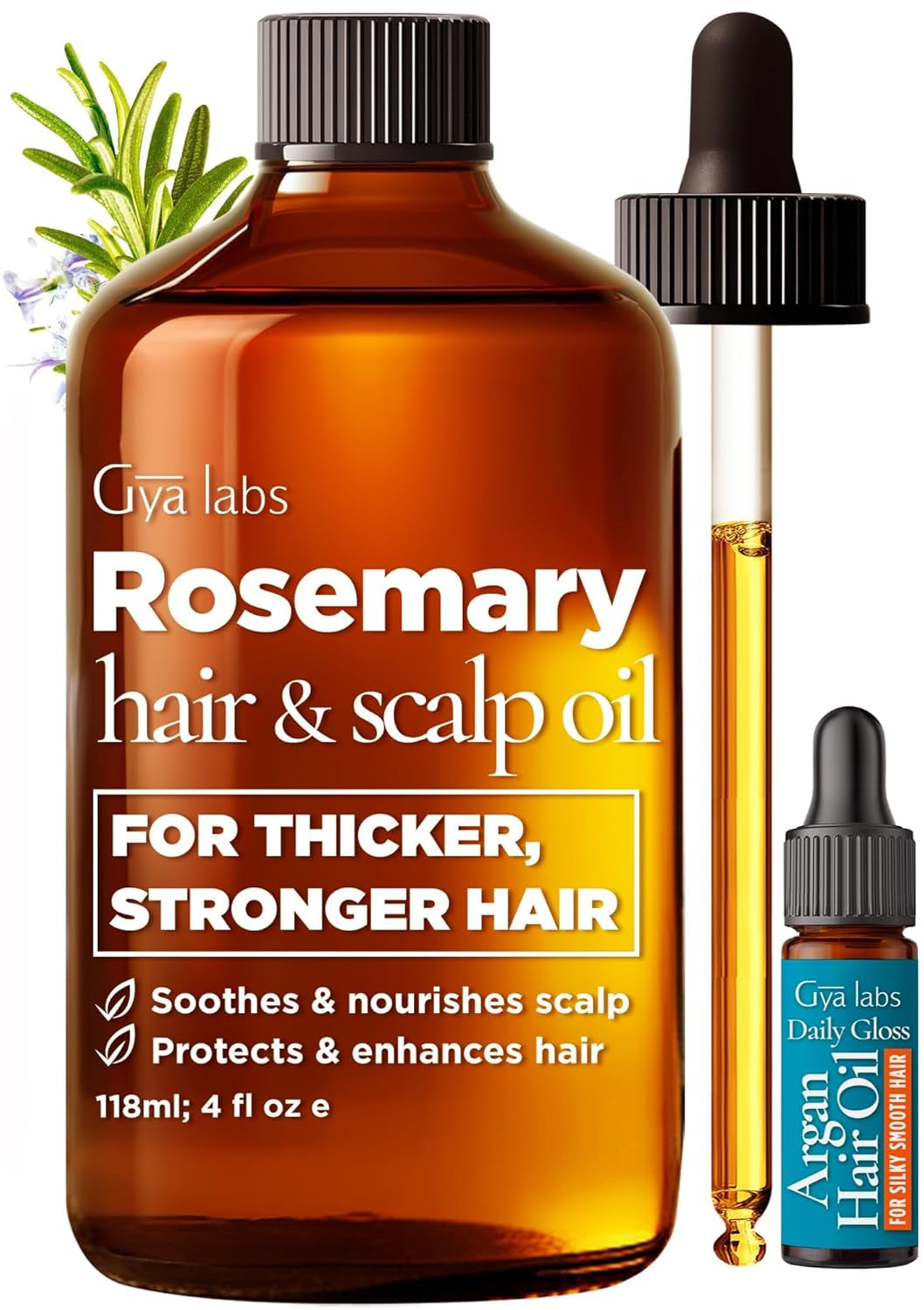 Rosemary & Castor Hair Growth & Styling Oil - 4 Fl Oz - Rosemary to Strengthen Hair - Protect & Tame Frizz, Dry Scalp - Hair & Scalp Hydration with 0.17 Fl Oz Deep Revival Argan Oil