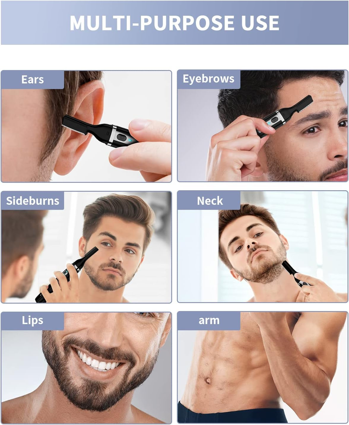 Eyebrow Trimmer, Electric Eyebrow Razor for Women Men, Rechargeable Painless LED Light Facial Hair Shaver Remover with Rinseable Blade for Face Lips Neck Leg