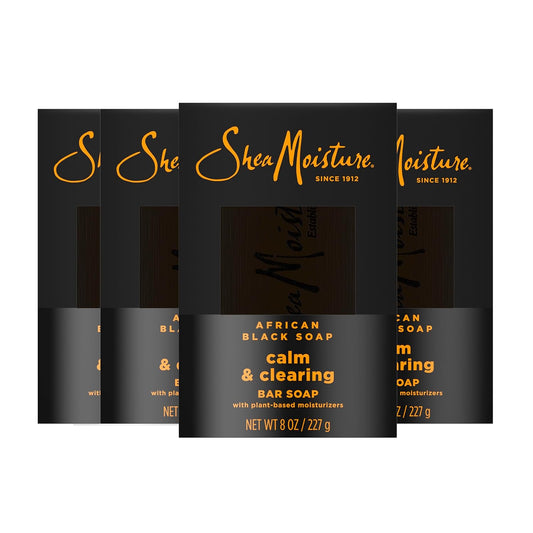 Bar Soap African Black Soap 4 Count Soothe and Clarify Skin Soothing and Clarifying Bar Soap with 24H Shea Moisture Nutrients for Healthy, Glowing Skin 8 Oz