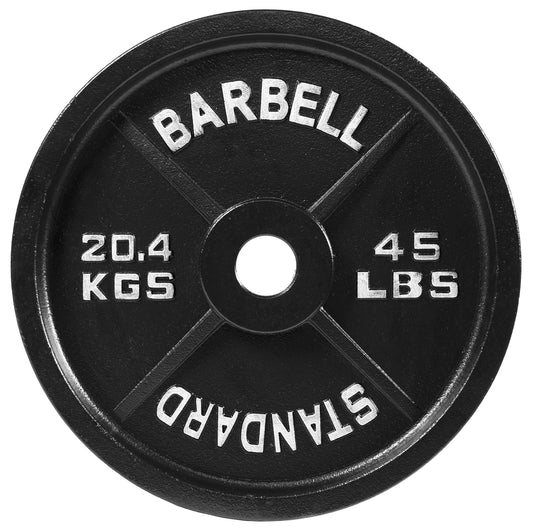 2-Inch Olympic Cast Iron Weight Plate for Strength Training & Powerlifting, Durable Gym Weights, 45LBS, 1-Pack