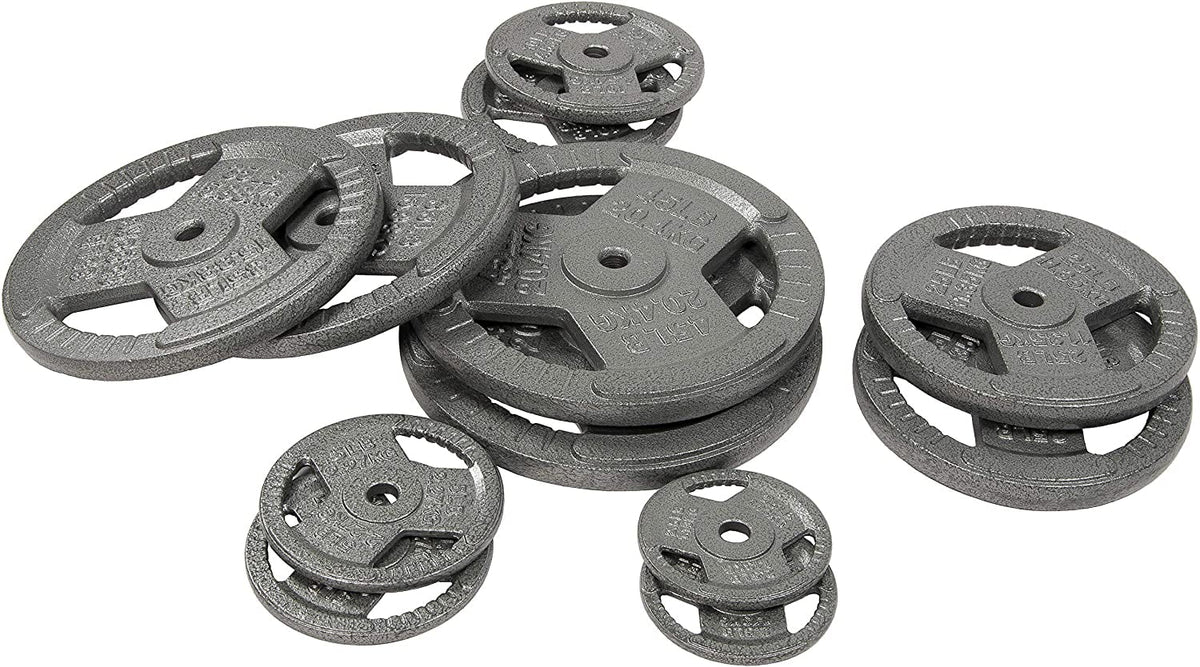 Tri-Grip Cast Iron Plate Weight Plate for Strength Training, Weightlifting and Crossfit, 1-Inch or 2-Inch, Standard or Olympic 2.5-45Lbs, Multiple Options