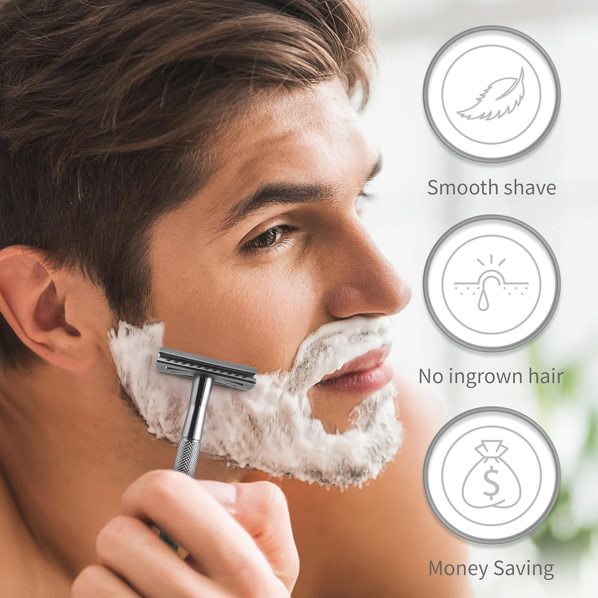 Double Edge Safety Razor for Men & Women, Metal Razor with 5 Double Edge Safety Razor Blades, Eco-Friendly Razor – Silver