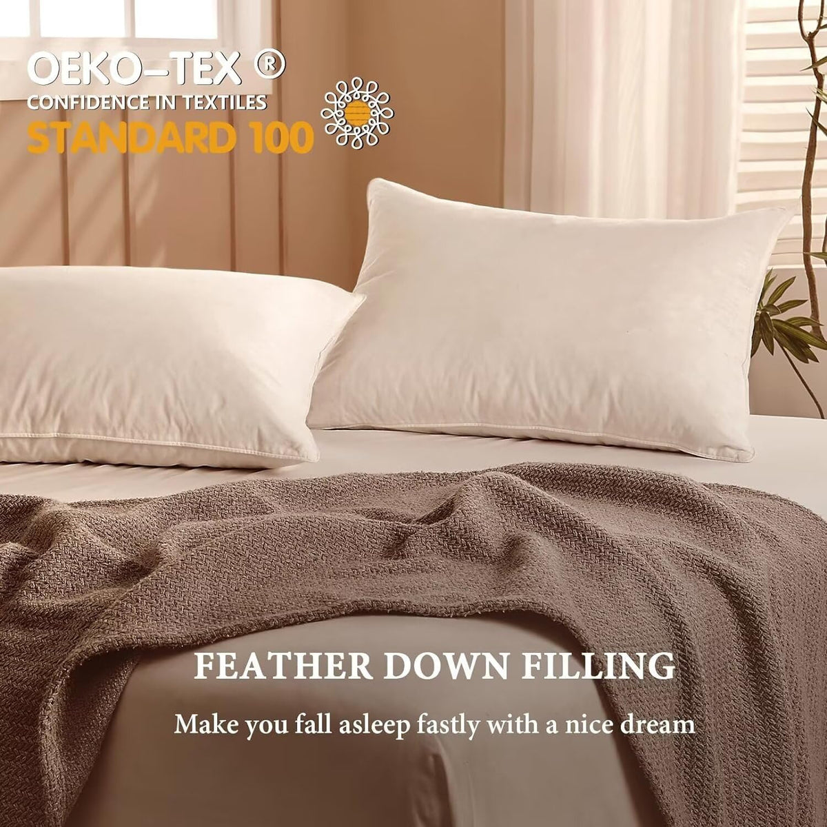 Goose down Feather Pillows Queen Size - Hotel Collection Bed Pillows for Sleeping Soft Pillow for Side and Back Sleepers with 100% Cotton Fabric