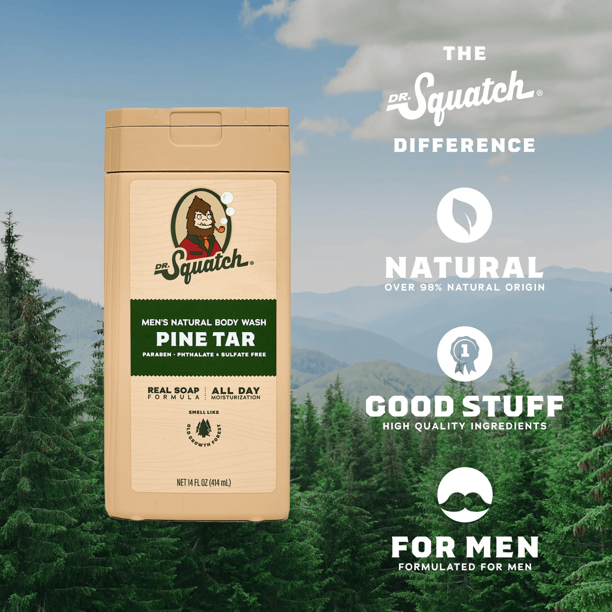 Pine Tar Natural Body Wash for Men, 14 Fl Oz