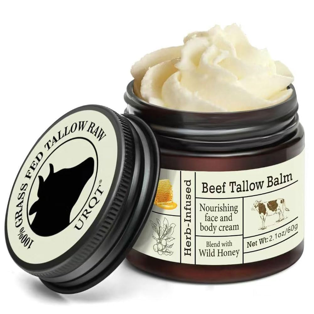 Beef Tallow for Skin - Organic Grass-Fed Whipped Beef Tallow and Honey Balm - Deeply Moisturizing for Face & Body - Natural Skin Care for Soft, Supple Skin