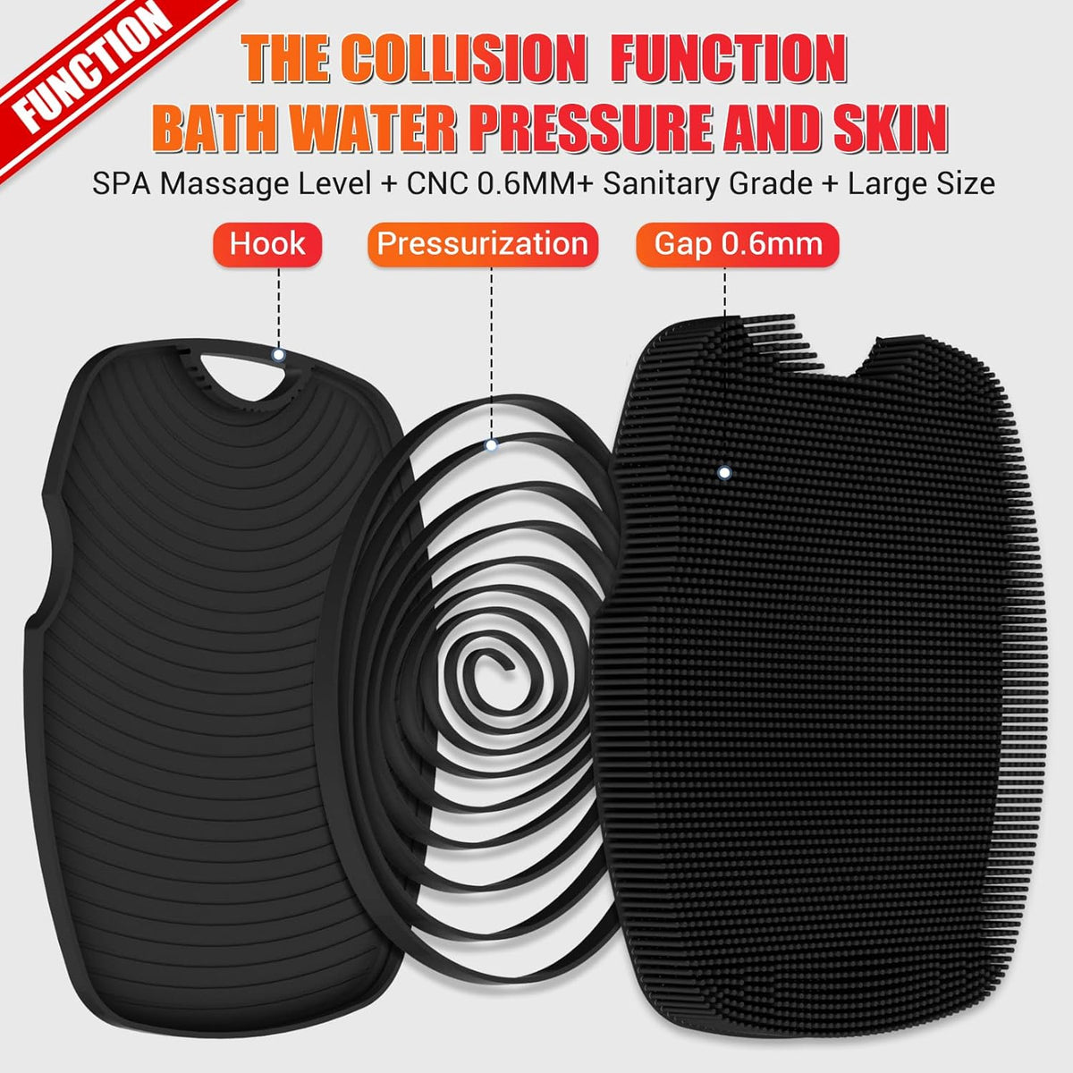 Silicone Body Scrubber anti Slip for Shower - Zinc Infused Highly Elastic Bristles Exfoliating Body Scrubber for Gym Shower,Hygienic,Blood Circulation - Black