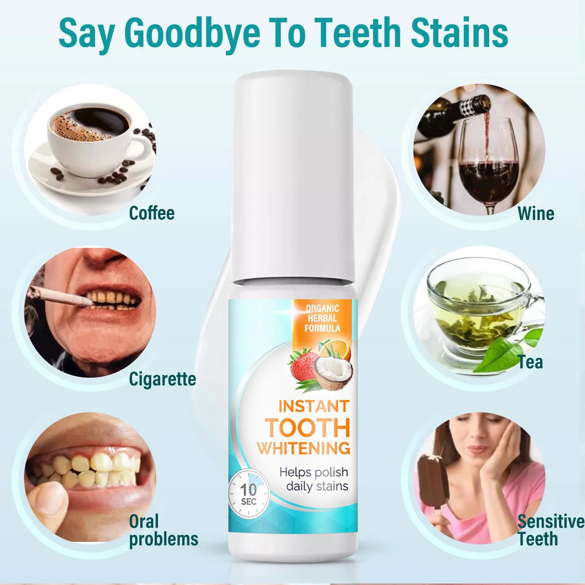 Instant Teeth Whitening, Tooth White for Stain Removing from Coffee Wine Tea, Instantly Improve Teeth Brightenes