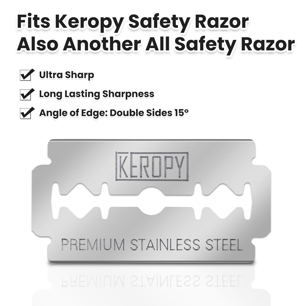 Double Edge Safety Razor Blades-50 Count Premium Razor Blades, Surgical Stainless Steel with Chromium Coating&3X Sharper Edges, Zero Irritation, Fits Most of Safety Razors, Sensitive Skin Safe