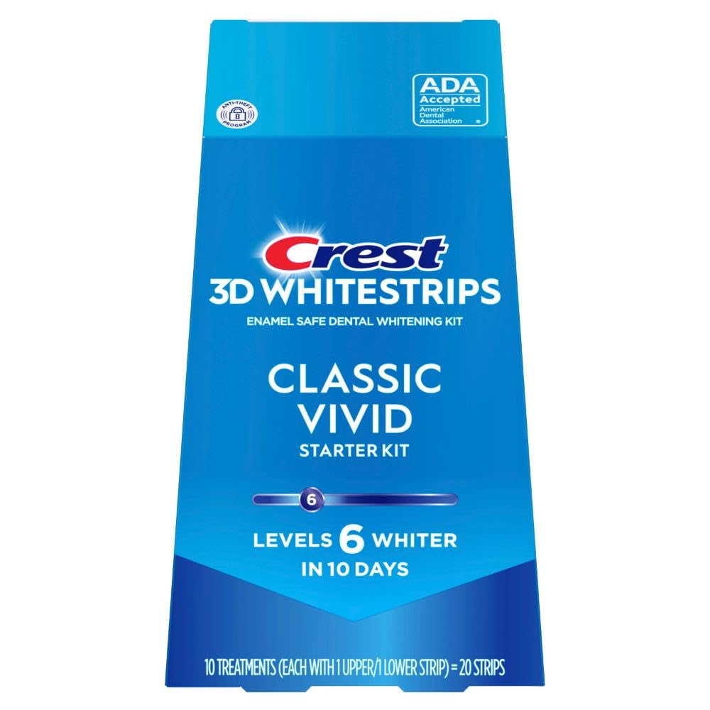 Crest 3D Whitestrips Whitening Starter Kit – Teeth Whitening Kit, 10 Treatments, Each with 1 Upper/1Lower, 20 Strips – Crest 3Dwhite Teeth Whitening Strips