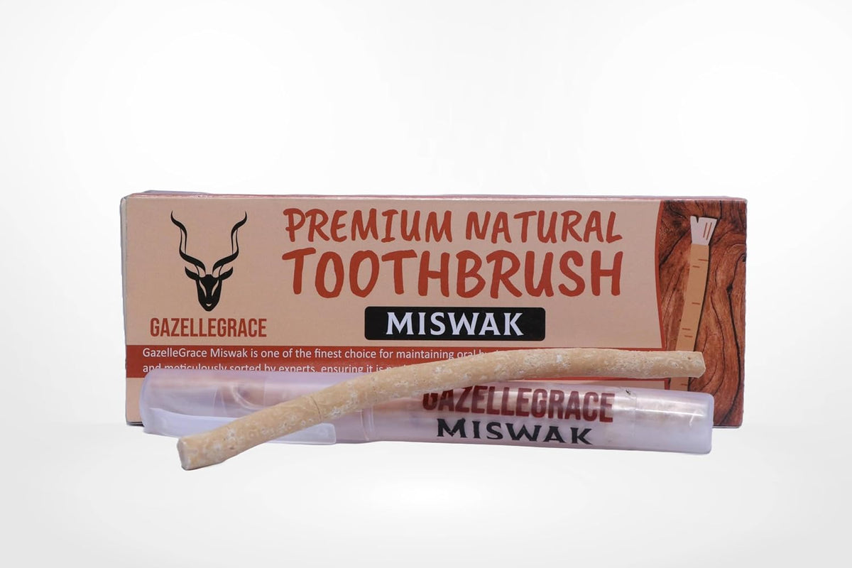 Miswak Stick for Teeth - Vacuum-Sealed Chewing Sticks, No Toothpaste Needed, Also Known as Siwak, Meswak, or مسواك | Pack of 3 Miswak Sticks with Holder