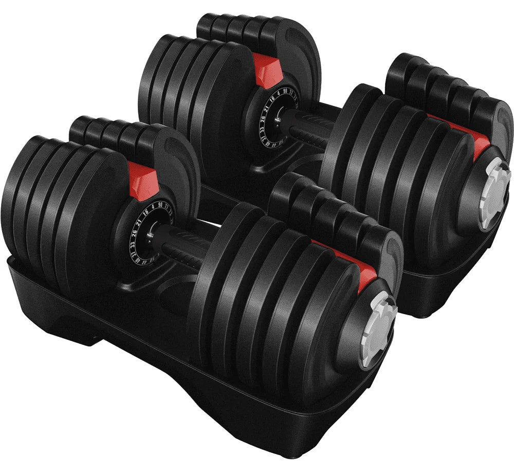4-90Lbs Quick Adjust Dumbbell Set for Home Gym, Set of 2, Black/Red