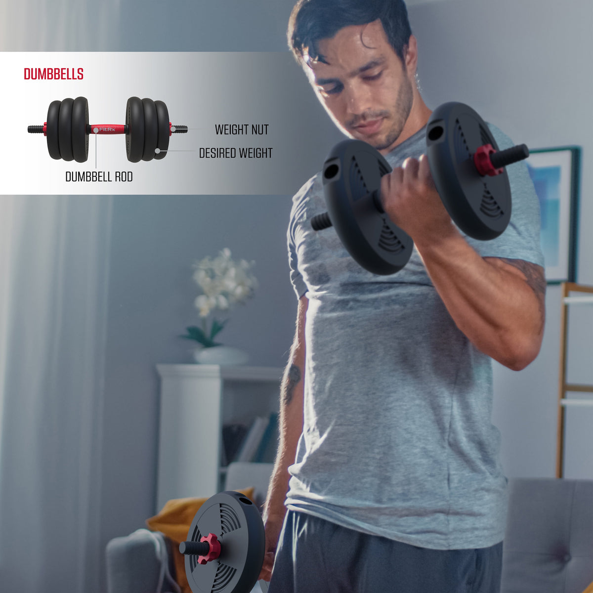45 Lb Adjustable Dumbbell Set, 5-In-1 Workout Set with Barbell, Adjustable Kettlebell, Push-Up Handles & Ab Roller for Home Gym Training