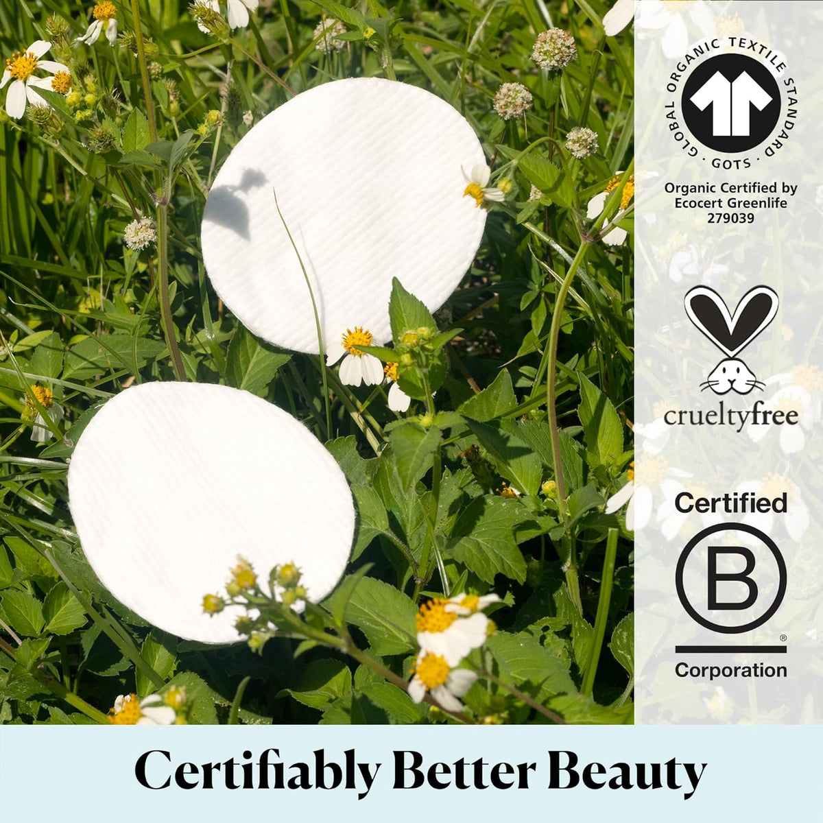 Organic Large Oval Cotton Pads, 100% Pure Organic Cotton, GOTS Certified Cotton, Dual Textured Design, for Makeup Removal, Cleansing, Toner Application W Ebook