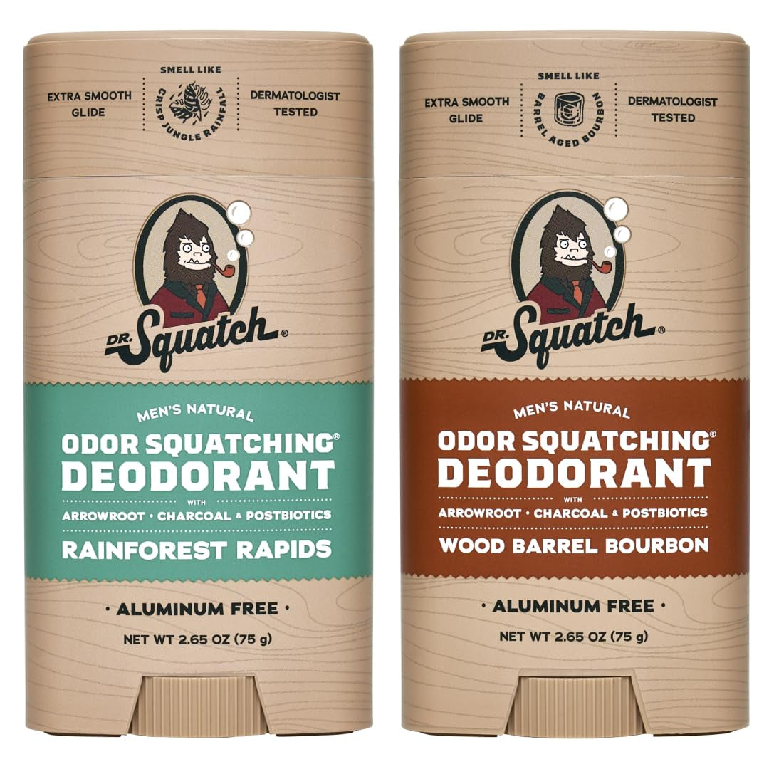 Natural Deodorant for Men - Odor-Squatching Aluminum Free - Rainforest Rapids & Wood Barrel Bourbon (2.65 Oz, 2-Pack)