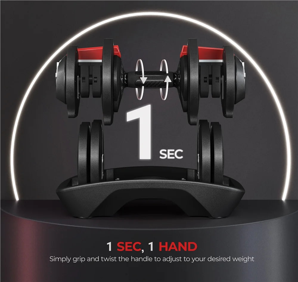 12-In-1 Quick-Adjust Dumbbell Weights, Black, 3-40 Lb