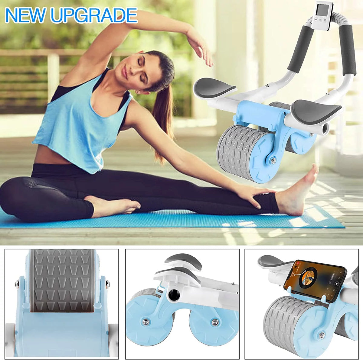2025 New with Timer Ab Abdominal Exercise Roller Elbow Support, Abs Roller Wheel Core Exercise Equipment, Automatic Rebound Abdominal Wheel