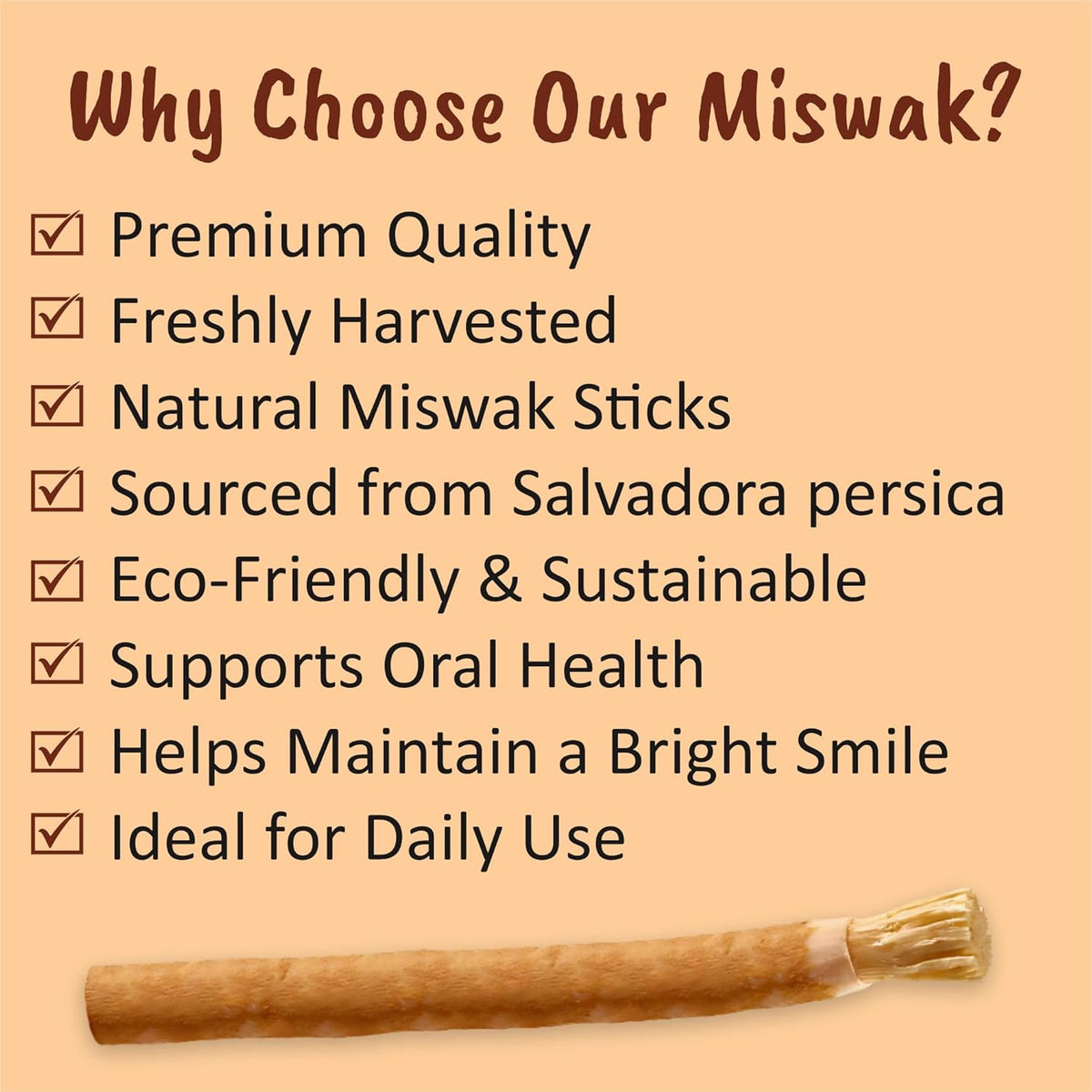 Miswak Stick for Teeth - Vacuum-Sealed Chewing Sticks, No Toothpaste Needed, Also Known as Siwak, Meswak, or مسواك | Pack of 3 Miswak Sticks with Holder