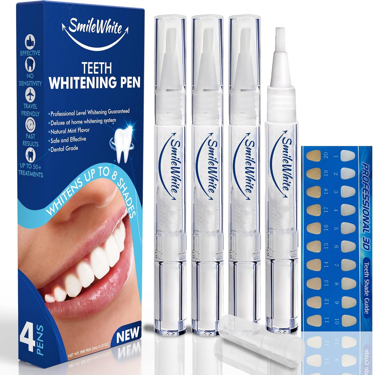 Teeth Whitening Pen (4 Pack), No Sensitivity Teeth Whitening Gel, Best Teeth Whitening Pen, Removes Stains, Effective, Enamel Safe, Fast Results, Travel Friendly, Natural Mint Flavor