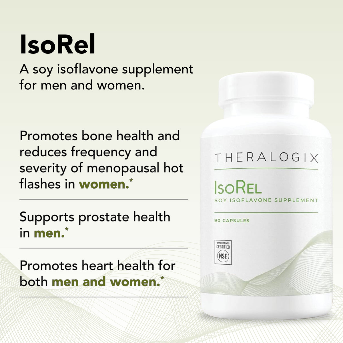 Isorel Whole Soybean Extract Supplement - 90-Day Supply - Menopause Support to Aid Hot Flashes - Prostate Health Support for Men - NSF Certified - 90 Capsules