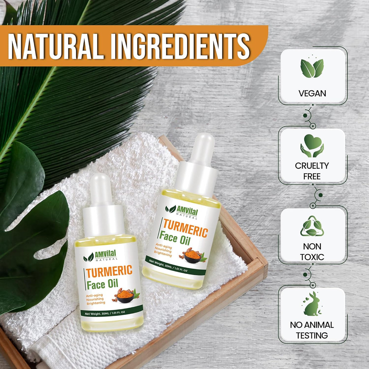 Turmeric Face Oil for Daily Use - Lightweight Facial Oil with Plant-Based Ingredients - Fast-Absorbing Formula for Smooth Looking Skin - 30Ml Bottle