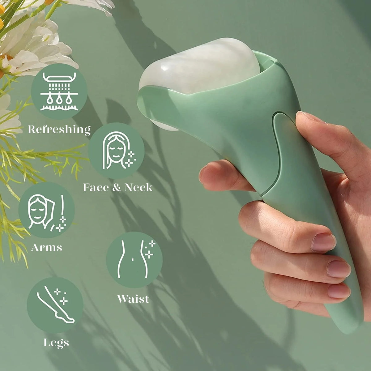Ice Roller for Face with Gua Sha, Cryotherapy Face Roller Facial Skin Care Massager, Green