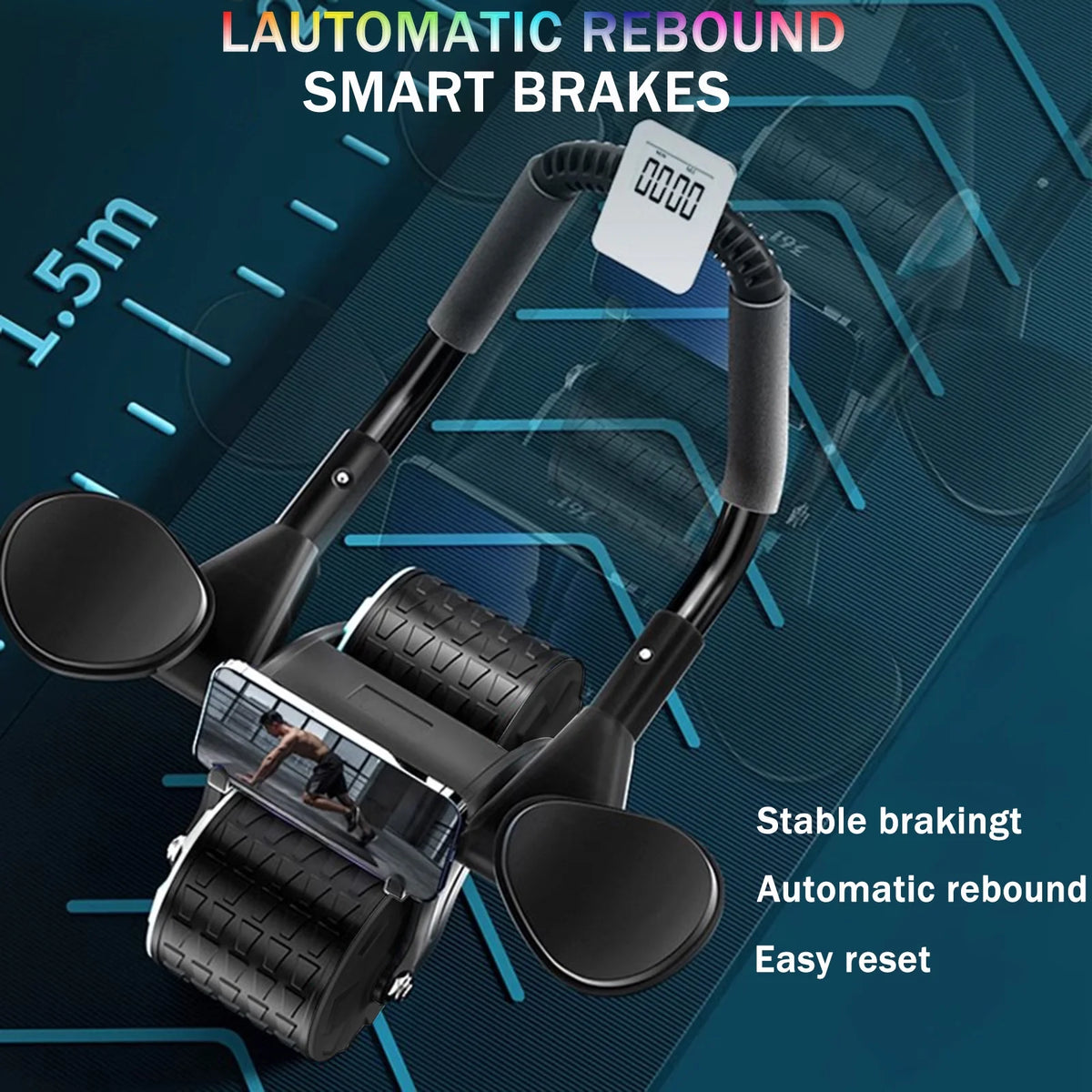 2025 New with Timer Ab Abdominal Exercise Roller Elbow Support, Abs Roller Wheel Core Exercise Equipment, Automatic Rebound Abdominal Wheel(Black）