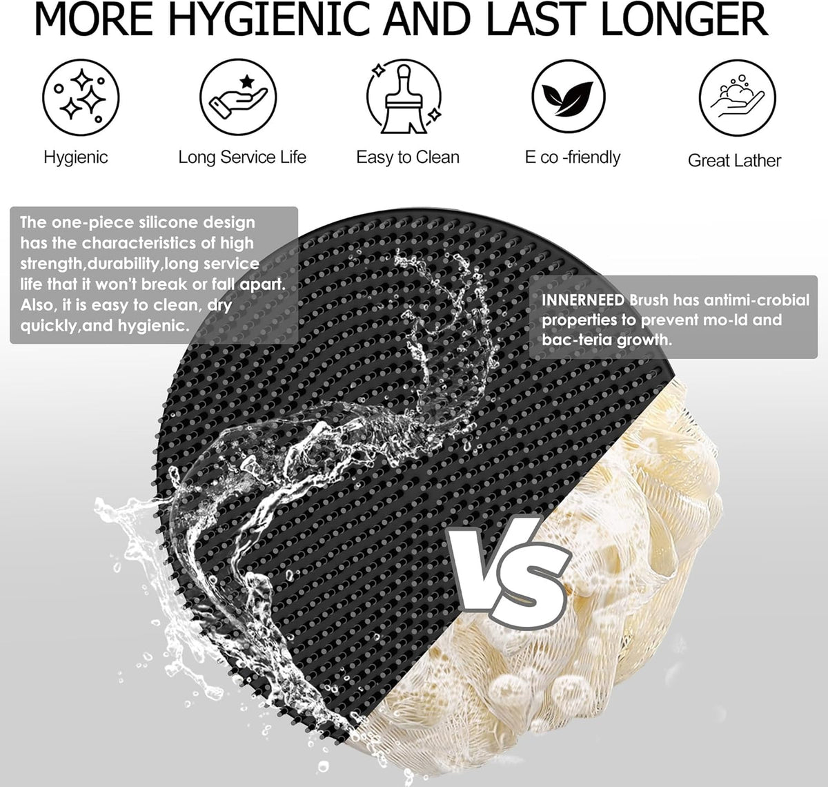 Food-Grade Soft Silicone Body Scrubber Shower Brush Handheld Cleansing Skin Brush, Gentle Exfoliating and Lather Well (Black)