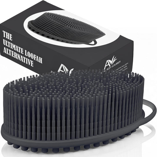 Silicone Body Scrubber – Gentle Shower Brush & Loofah Alternative- Food Grade & Lab Tested – Fast-Drying, Hygienic, Bpa-Free Silicone Body Gentle Exfoliator (Dark Gray, Massage)
