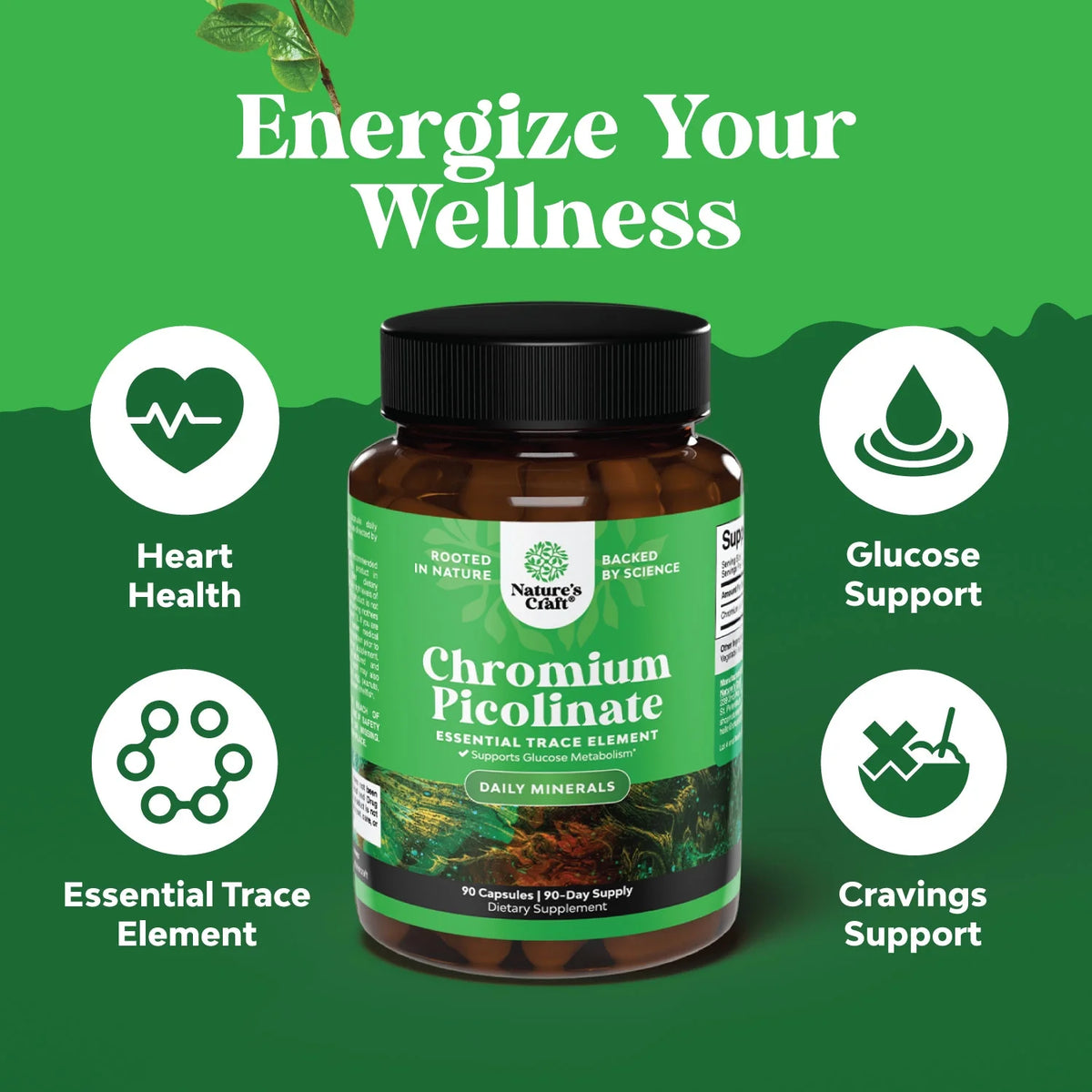 Chromium Picolinate 200Mcg per Serving Mineral Supplements - Natural Chromium Supplement for Sugar Balance Muscle Growth Brain Booster Heart Health - Natural Pre Workout for Men and Women