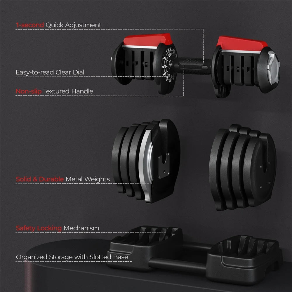 40Lbs Adjustable Dumbbell Weight Set with Anti-Slip Handle, Black