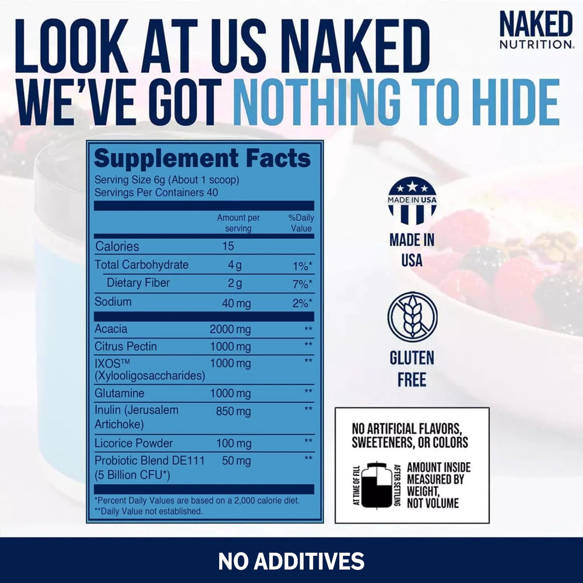 Naked Gut - Daily Gut Health Supplement - Natural Gut Health Powder for Gut Cleanse, Digestive Support, Gmo-Free, Soy-Free, Certified Gluten-Free, Vegan and Hypoallergenic, 40 Servings