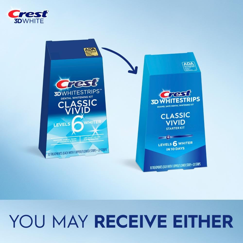 Crest 3D Whitestrips Whitening Starter Kit – Teeth Whitening Kit, 10 Treatments, Each with 1 Upper/1Lower, 20 Strips – Crest 3Dwhite Teeth Whitening Strips