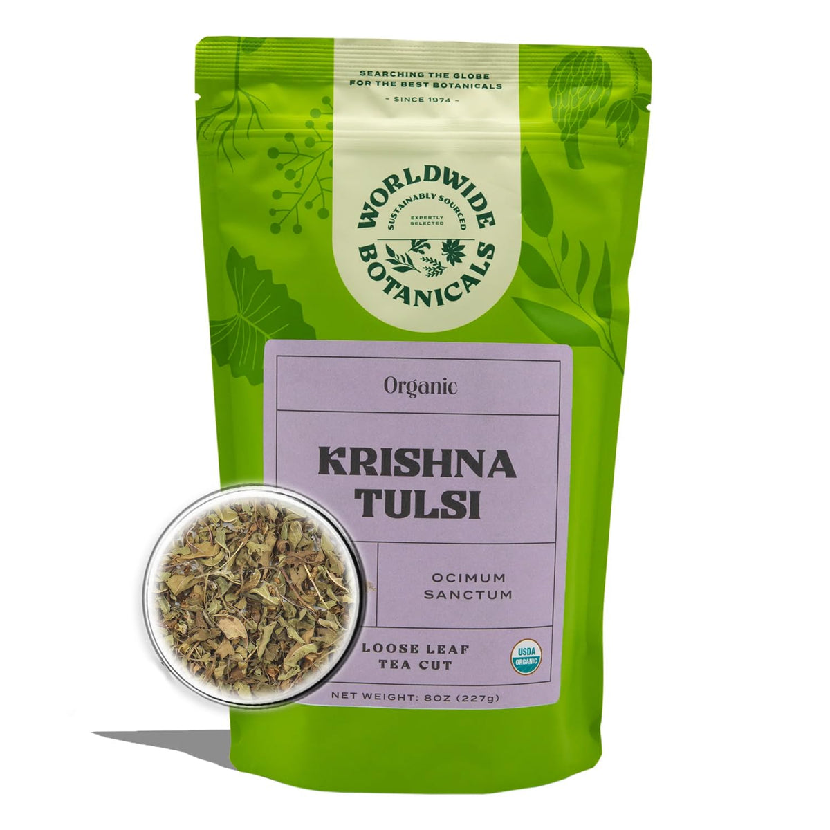 Organic Holy Basil Tea, 8Oz - Tulsi Krishna - Loose Leaf Premium Herbal Tea, 100% Pure Tulsi Holy Basil, Fair Trade, Adaptogenic, Kosher