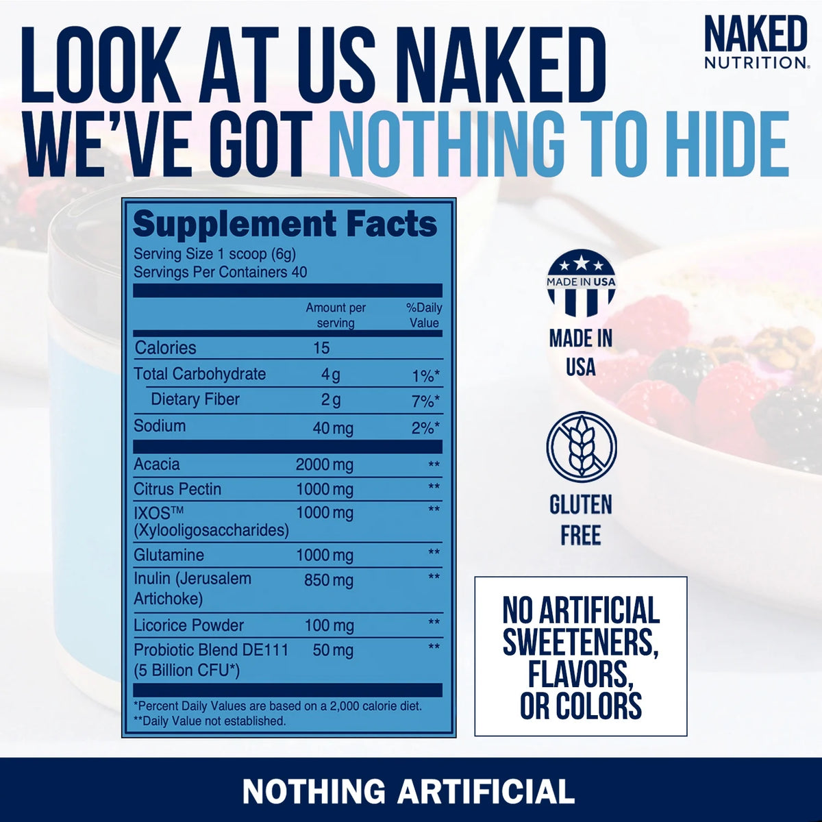 Naked Gut - Daily Gut Health Supplement - Natural Gut Health Powder for Gut Cleanse, Digestive Support, Gmo-Free, Soy-Free, Certified Gluten-Free, Vegan and Hypoallergenic, 40 Servings