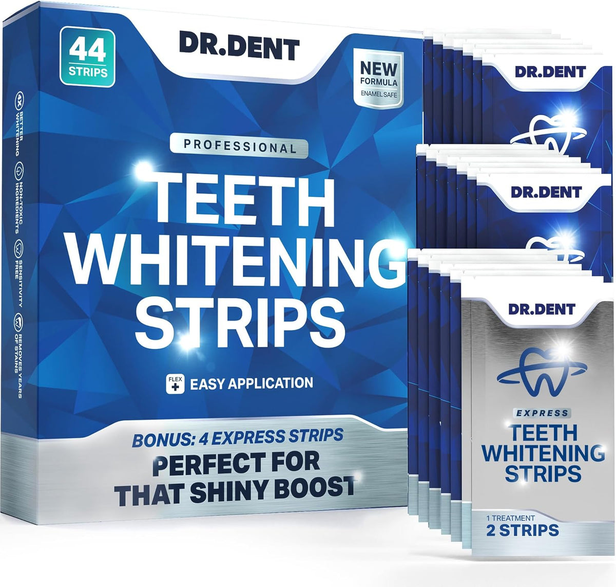 DRDENT Professional Teeth Whitening Strips - Pack of 44 Strip - 22 Treatments Kit - Safe for Enamel - Non Sensitive Teeth Whitening - Whitening without Any Harm + Mouth Opener Included