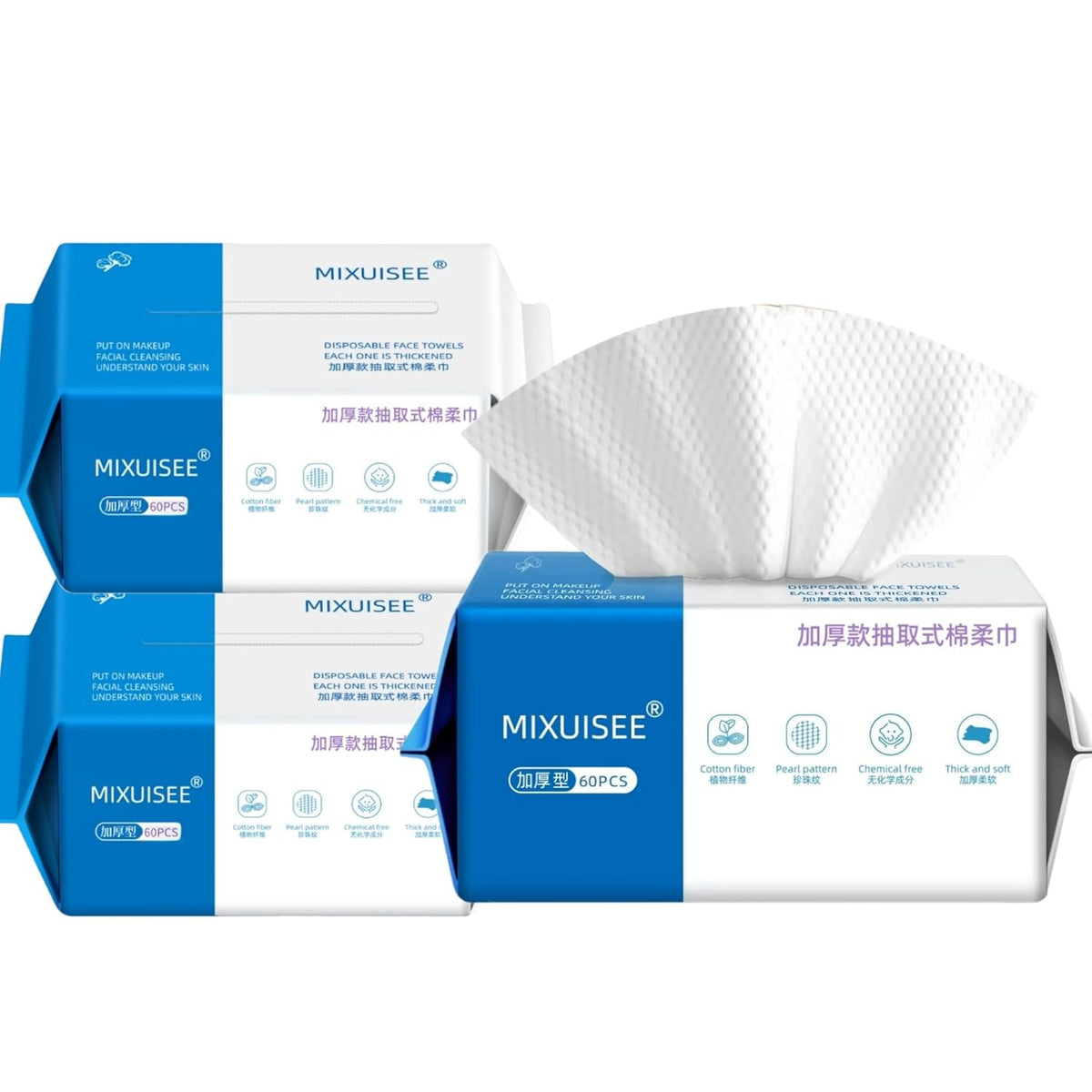 Disposable Face Towels,  Thick and Soft Face Towels. 100% Pure Cotton, Super Thick 150%. Suitable for Makeup Removal and Cleansing, and Applicable to Sensitive Skin. (Extra Thick 150 Pieces)