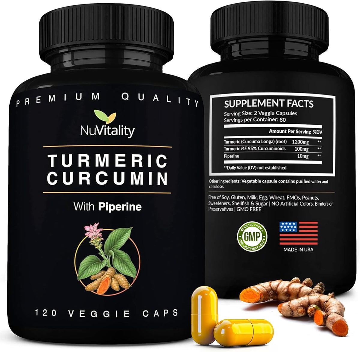 Turmeric Curcumin with Black Pepper Extract (Piperine) - 120 Veggie Tumeric Caps