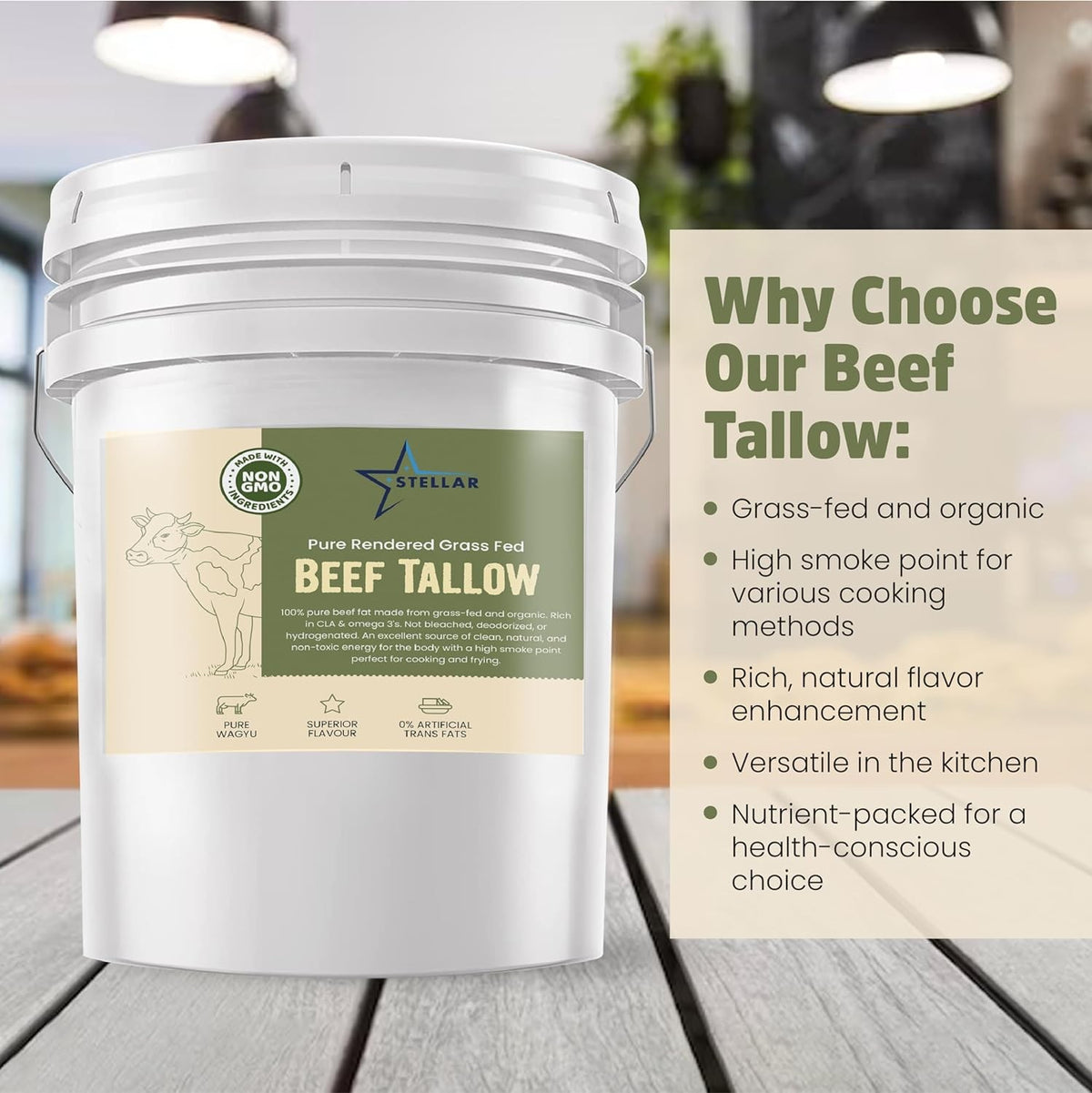 Beef Tallow - 100% Grass-Fed & Finished - Good for Cooking, Baking ~ 5 Pounds