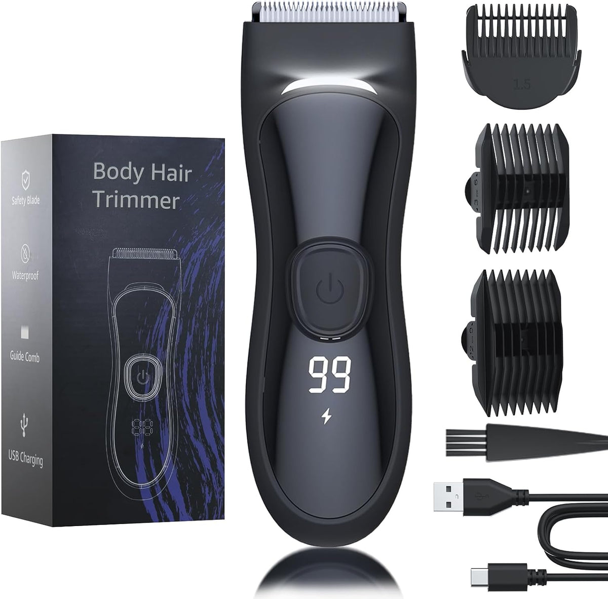 Body Hair Trimmer with Ceramic Blade - Manscaper Electric Razor for Men Women, Electric Shaver for Pubic Hair, Chest, Legs & Bikini, Waterproof & Rechargeable, Led Display
